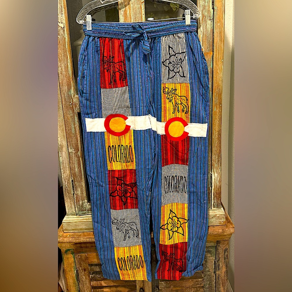 Cotton Multi Patchwork Multi Block Print Colorado Pants.